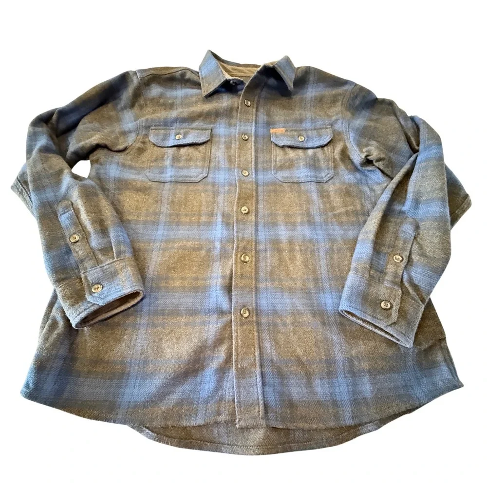Orvis Classic Collection Mens Large Blue‎ Grey Plaid Flannel Button Down Shirt